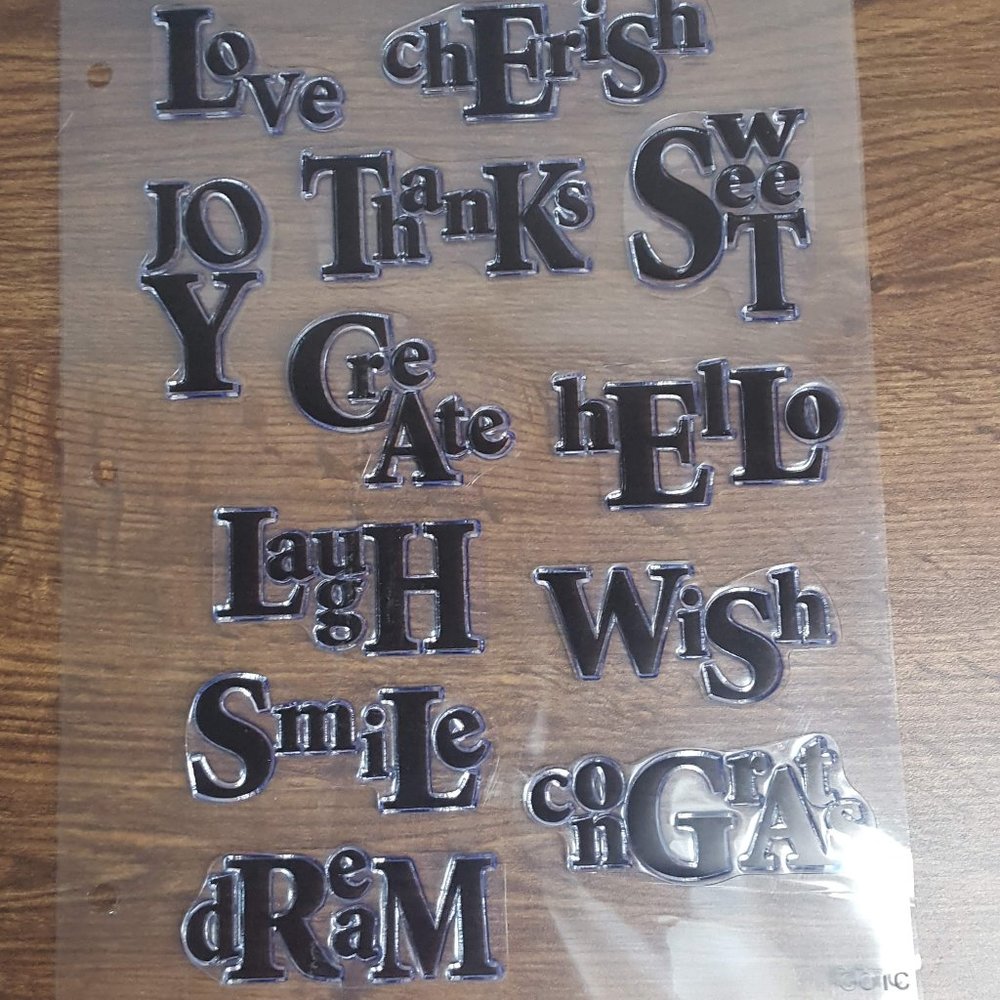12 Clear Celebration Word Stamps